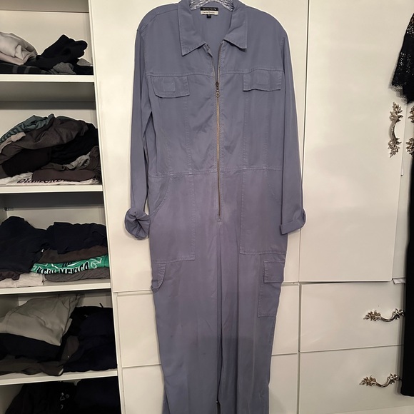 Boston Proper Pants - Boston Proper Slate Blue Utility Jumpsuit